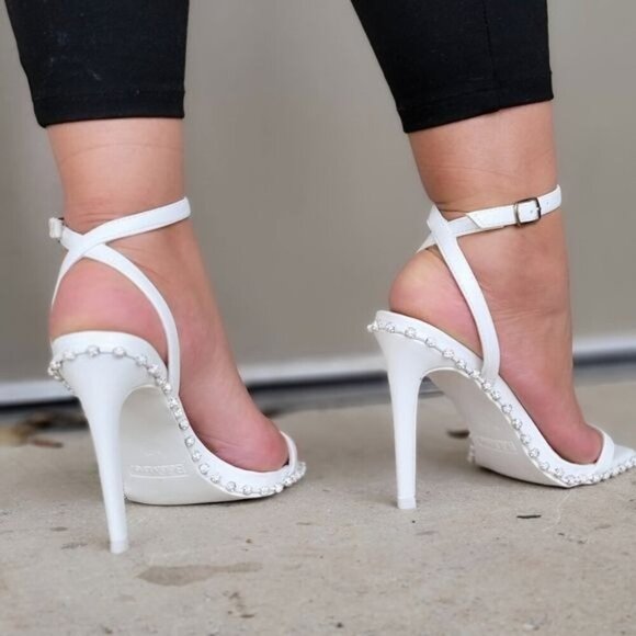 Women's White Rhinestone Lined High Heels - Picture 3 of 5
